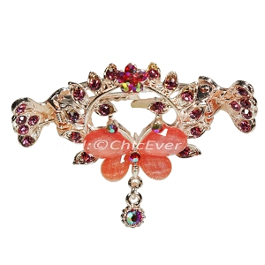 Haargreifer Schmetterling&Blume Haarspange Haarkneifer Haarklammer Metall & Strass rot rosa gold 5003a